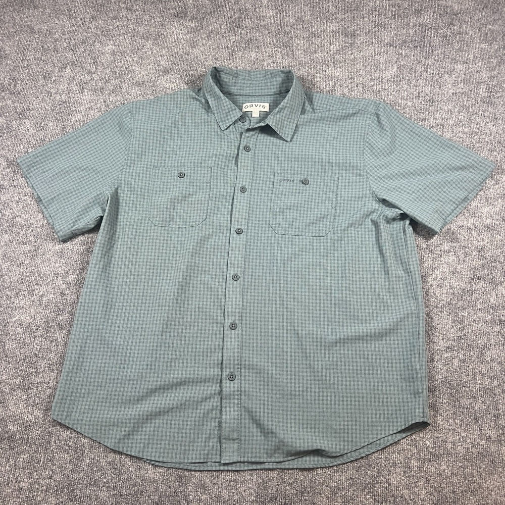 Orvis UPF 30 Shirt Mens 2XL Green Plaid Woven Relaxed Fit Quick Dry Button Down